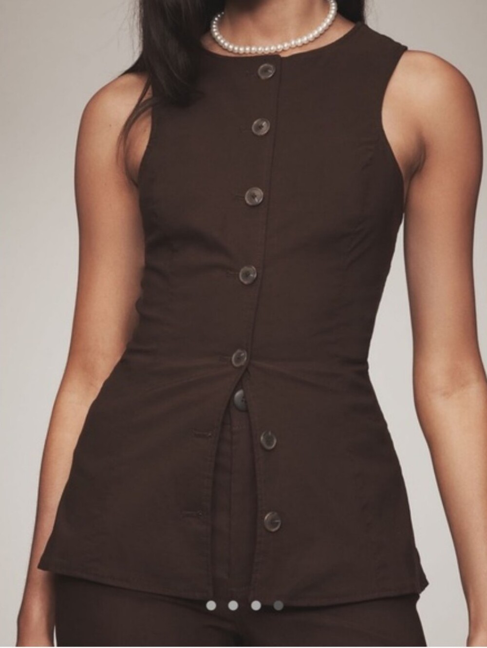 Maeve Sleeveless Button-Front Brown Cotton Vest SZ L NWTs